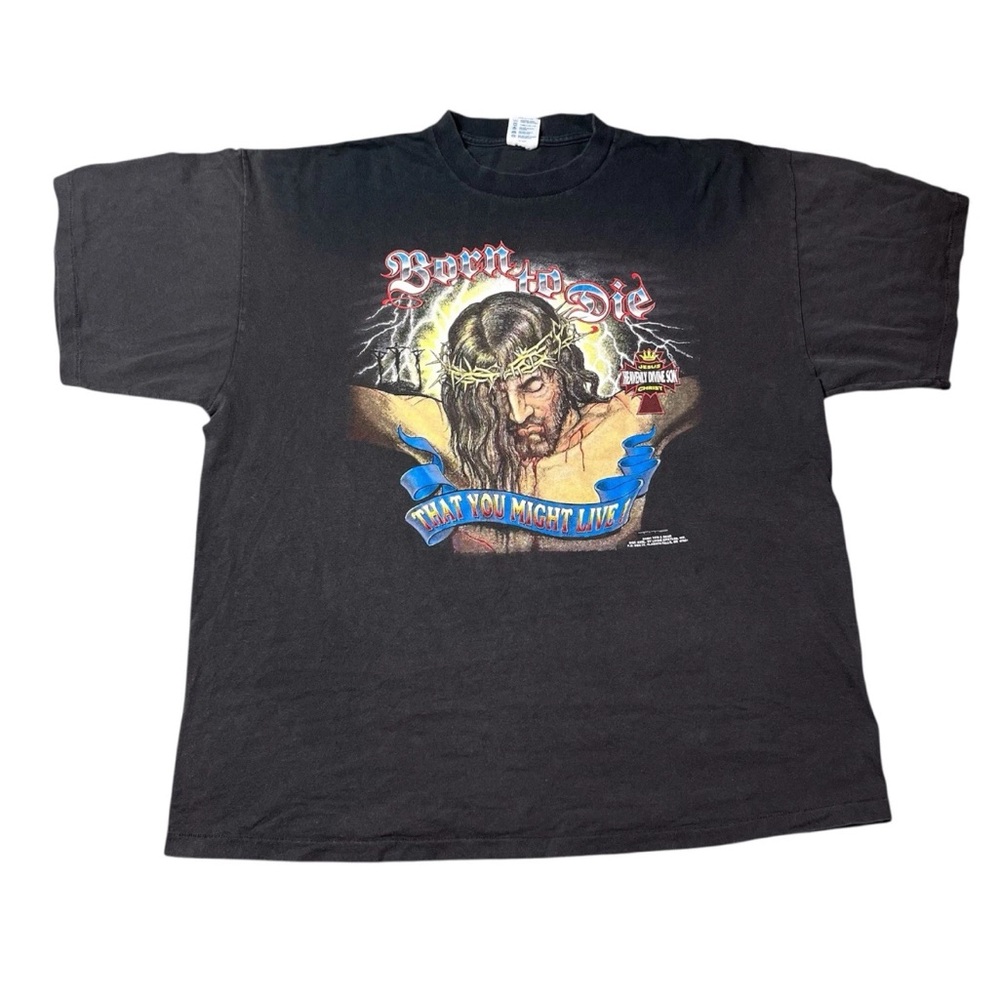 Vintage 1991 Living Epistles Jesus Born To Die Black T Shirt Single Stitch